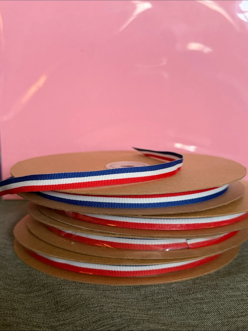 Red White Blue Striped Grosgrain Ribbon - Patriotic Craft Ribbon 4 rolls set